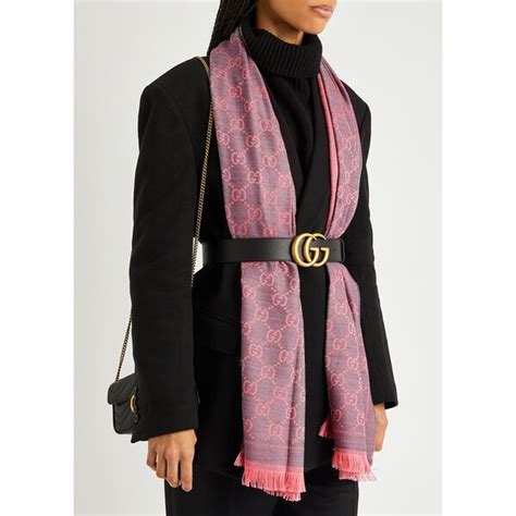 gucci new sten scarf grey pink|gucci scarf red and green.